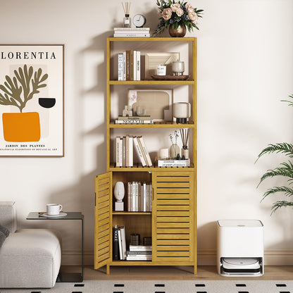 VIAGDO Hochschrank Badschrank - Bambus mit Fächern & Türe