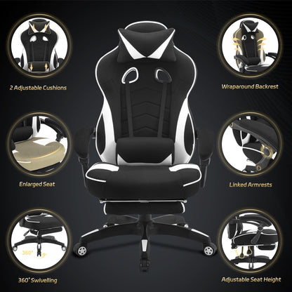 WOLTU Gaming Stuhl Stoff Kühl für grosse – Schwarz+Weiss