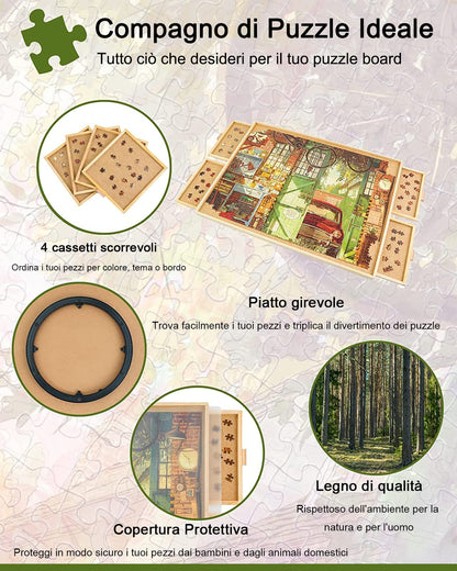 Profi drehbares Puzzlebrett 1500 Teile mit Schubladen & Abdeckung