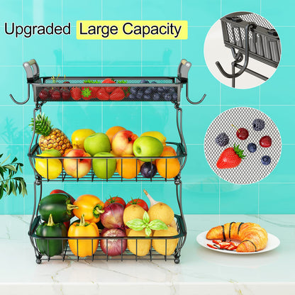Miyawell Obstkorb 3 Ebenen mit Bananenhalter, Metall, schwarz
