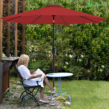 VOUNOT Sonnenschirm 270 cm, knickbar mit Kurbel, UV-Schutz, Rot