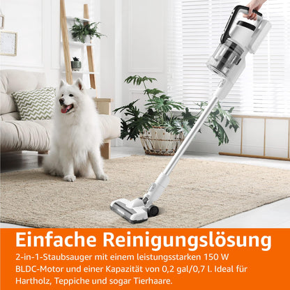 Amazon Basics Akku-Staubsauger 2-in-1, 150 W, 0,7 l, Weiss/Schwarz