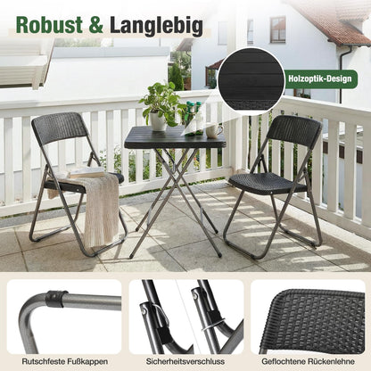 Sekey Balkonset 3-teilig klappbar, Rattan-Optik, 2 Stühle & Tisch
