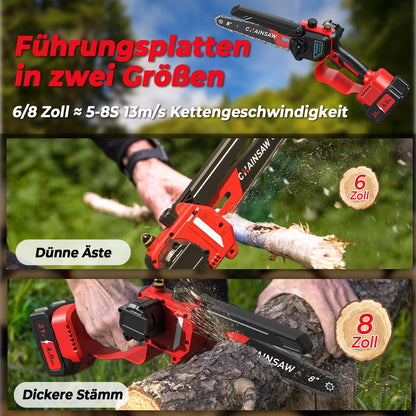 VIWKO Akku-Kettensäge 1300 W, bürstenlos, 6 & 8 Zoll Schwert