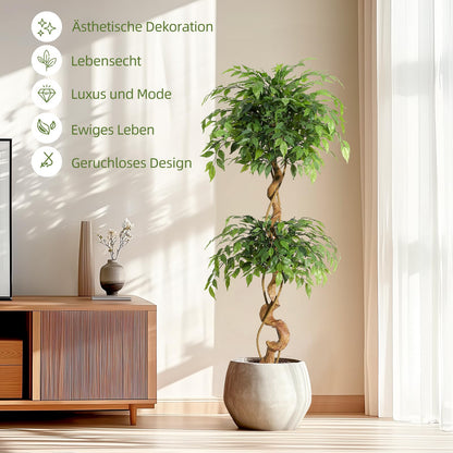 Litake Ficus Baum Kunstpflanze 150 cm – Mit weissem Topf
