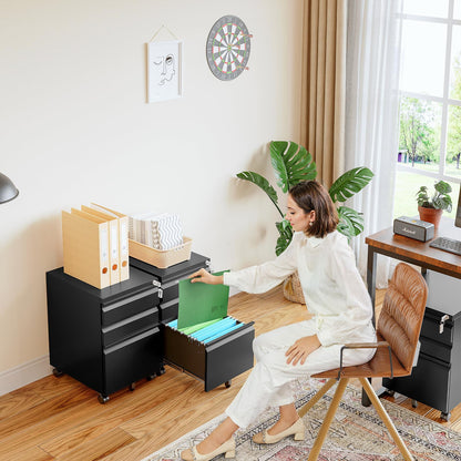 Rollcontainer Aktenschrank abschliessbar Büro - Schwarz 39x50x62cm