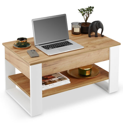 defiPad Höhenverstellbarer Ausziehbarer Couchtisch - Weiss Eiche