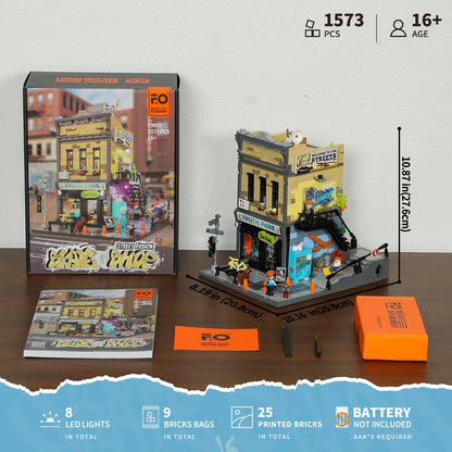 FUNWHOLE Skate Shop Bausteine Set mit LED Licht, 1573 Teile