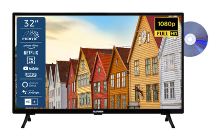 TELEFUNKEN XF32SN550SD 32 Zoll Smart TV Full HD HDR DVD. Rechteckiger Smart TV mit DVD-Player. Für Filme, TV-Programme und Internet-Inhalte.