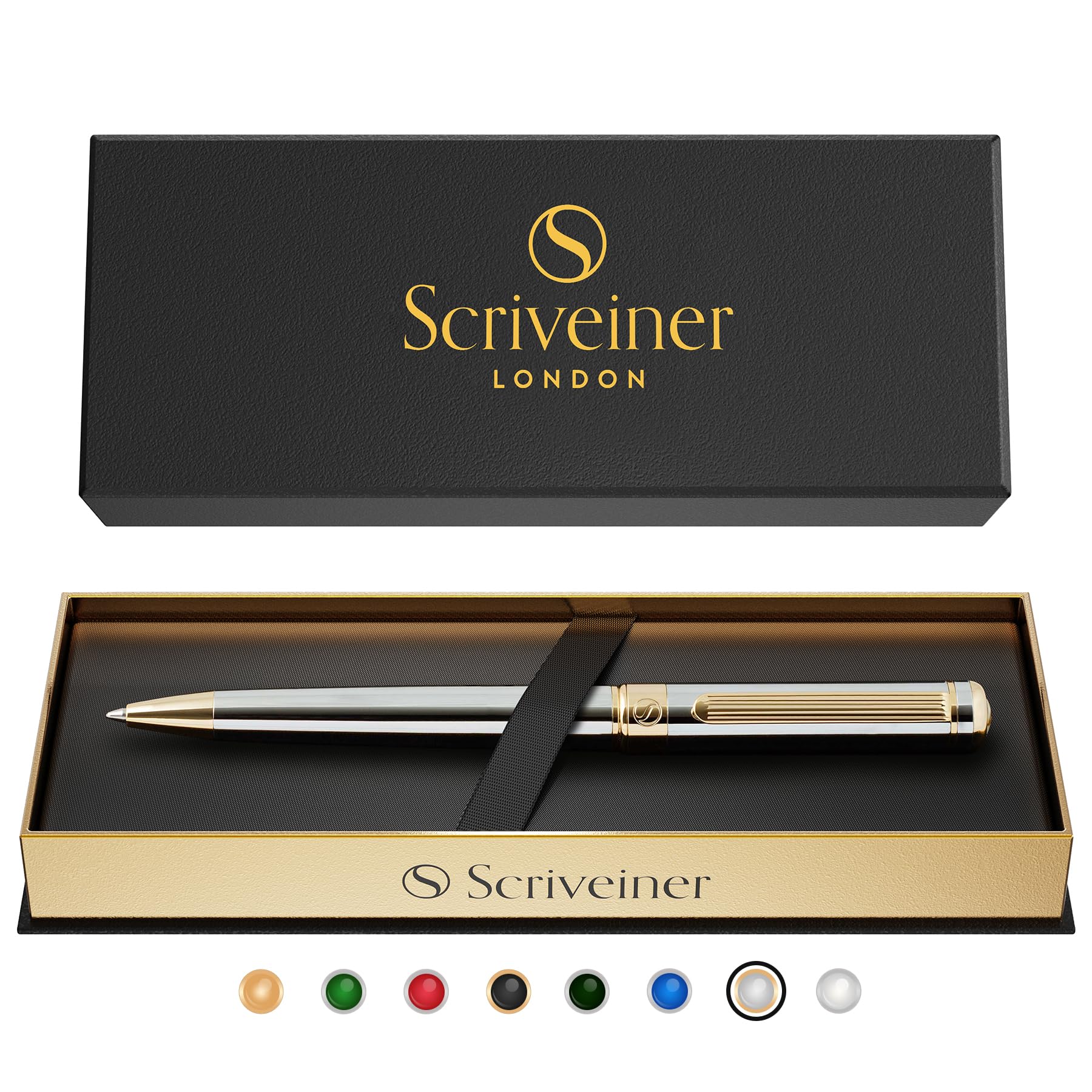 Scriveiner Kugelschreiber Silberchrom echt vergoldet, Schmidt-Mine