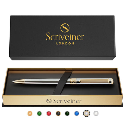 Scriveiner Kugelschreiber Silberchrom echt vergoldet, Schmidt-Mine
