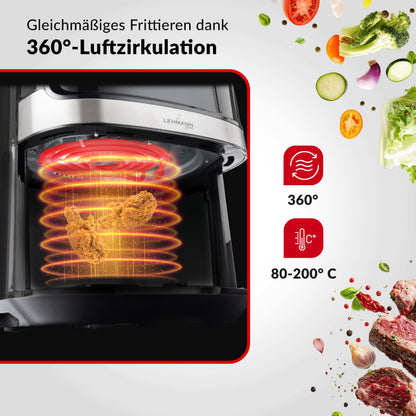LEHMANN Heissluftfritteuse XL 6,5 L mit 8 Programmen, Air Fryer