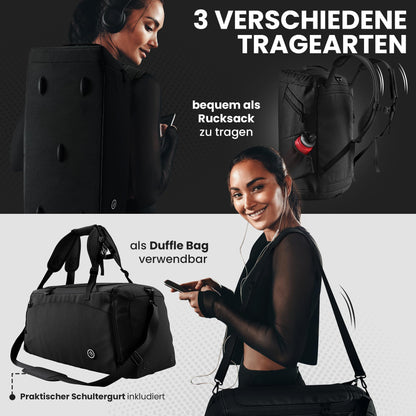 BeMaxx Sporttasche BL60 mit Rucksackfunktion, 60 L, Schwarz