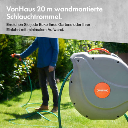 VonHaus Schlauchtrommel 20 m, Wandmontage, automatische Aufrollung