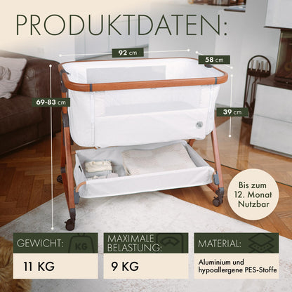 KUNU Baby-Beistellbett 2.0 – Höhenverstellbar mit Wiege & Rollen