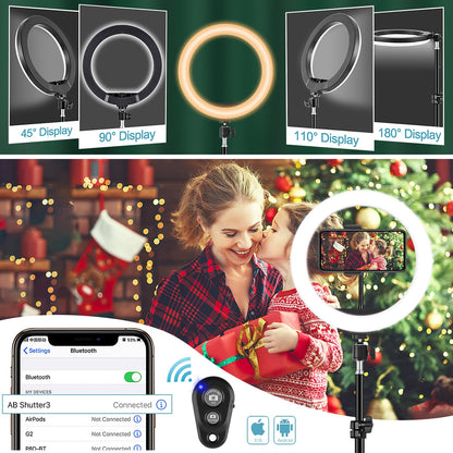 FGRYB LED Ringlicht 10 Zoll mit Stativ und Handyhalterung