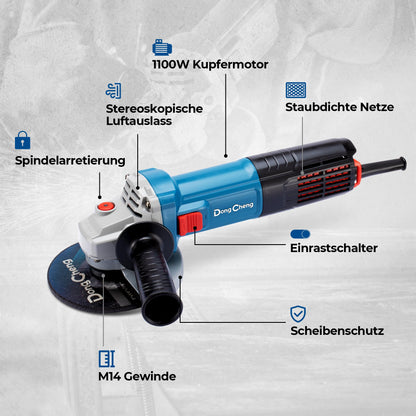 DongCheng Winkelschleifer DSM10-125, 1100 W, 125 mm, mit 6 Scheiben