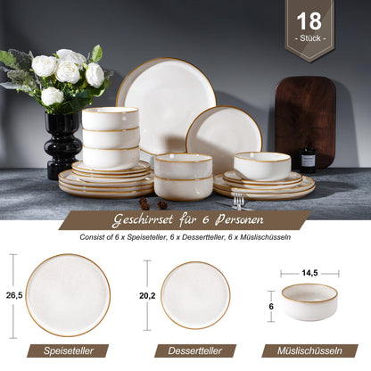Homikit Geschirrset 18-tlg Steinzeug für 6 Personen – Jupiter Beige