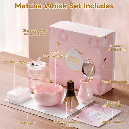 ComboJoy Matcha Set Rosa, 9-teilig mit Matchaschale & Bambusbesen