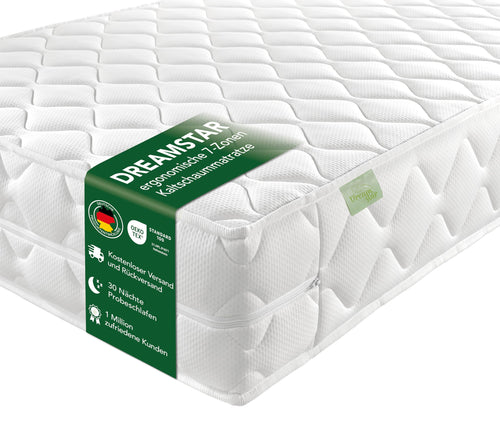 DREAMSTAR Ergo Flex XXL Duo 7-Zonen Kaltschaummatratze 140x200 cm, 22 cm hoch, abnehmbarer Bezug