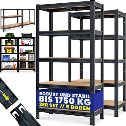 Monzana Schwerlastregal 2er-Set, 180x90x40 cm, 2x 875 kg, schwarz – Steckregal aus Stahl mit MDF-Böden