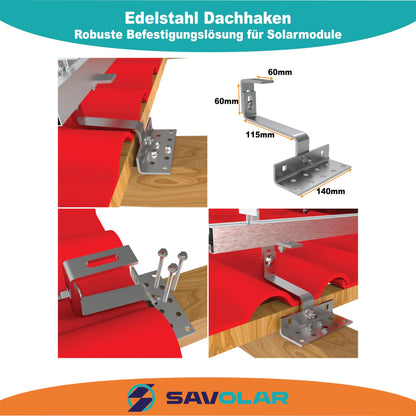 SAVOLAR Solarmodul Montageset Ziegeldach – für 2 Paneele Edelstahl