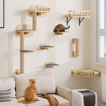 YITAHOME Katzen-Kletterwand aus Holz, 7-teiliges Kratzbaum-Set