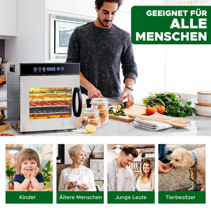 Kwasyo Dörrautomat Edelstahl – 8 Etagen, für Obst & Fleisch