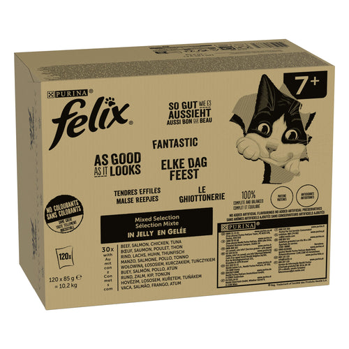 Felix So gut wie es aussieht Senior Katzenfutter in Gelee 120 x 85 g, Portionsbeutel im Multipack-Karton