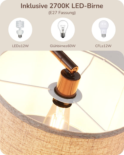 EDISHINE Bogenlampe Stehleuchte - 161cm beige Leinen Braun
