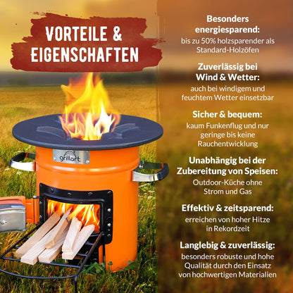 grillart Raketenofen Powertrain Outdoor Camping Ofen - Orange