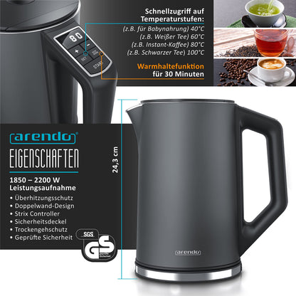 Arendo Wasserkocher Toaster Set Edelstahl Cool Grey