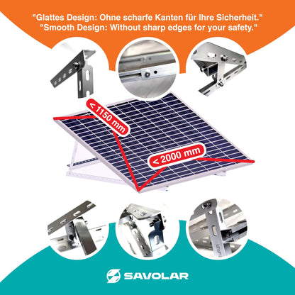 SAVOLAR Solarmodul Neigungshalterung Balkonkraftwerk 46 Zoll - 2er Set