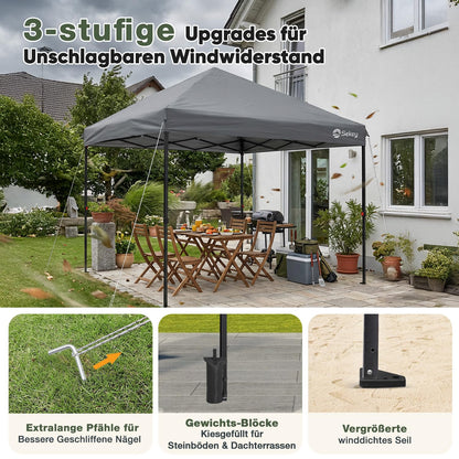 Sekey Faltpavillon 3x3 m One-Touch, wasserdicht, Grau