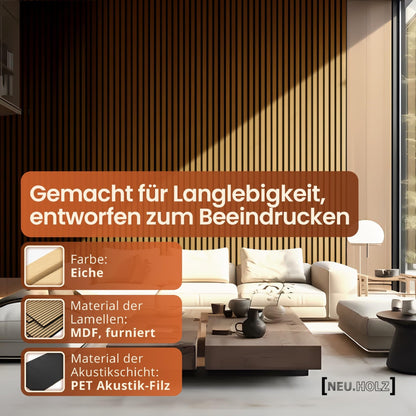 NEU.HOLZ Akustikpaneele Holz Schallschutz – Eiche dunkel