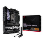 ASUS ROG CROSSHAIR X870E HERO Mainboard Sockel AM5: Dunkles ATX-Board mit AM5-Sockel, VRM-Kühlkörpern, PCIe-Slots. Verbindet PC-Komponenten.