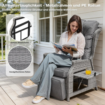 COMLAX FIELD Relaxsessel aus Rattan mit Liegefunktion, Dunkelgrau