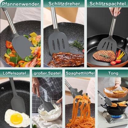 Terlulu Silikon Küchenhelfer Set, 34-teilig mit Edelstahlgriff