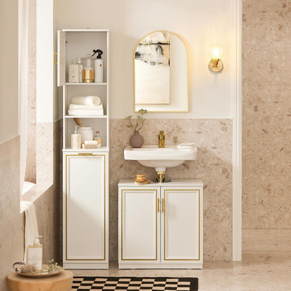 SoBuy BZR87-W Badezimmer Hochschrank mit Wäschesack Weiss