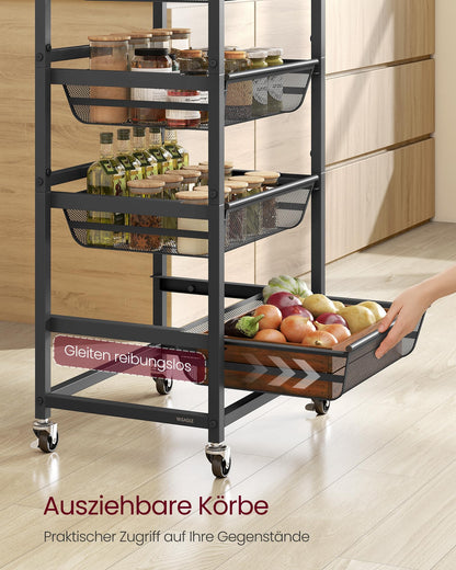 VASAGLE Servierwagen LRC041K01 mit 5 Ebenen, Küchenwagen auf Rollen