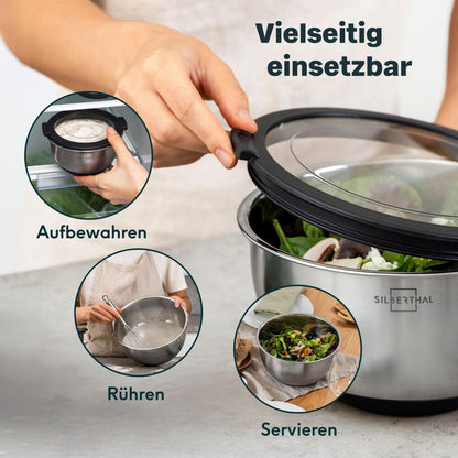 SILBERTHAL Edelstahl-Rührschüssel-Set mit Deckel, 3-teilig