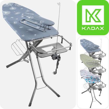 KADAX Bügelbrett mit Ärmelbrett, Steckdose – Dunkelblau