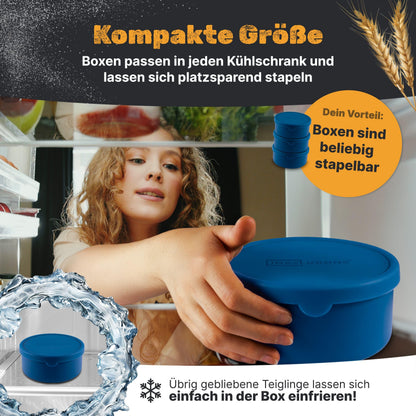 Inselkrone Pizzaballenbox mit Deckel, 6er Set, Silikon, blau, Ø 14 cm