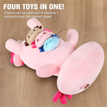 shownicer Axolotl Plüschtier, Kuscheltier Mama mit 3 Babys, 50 cm