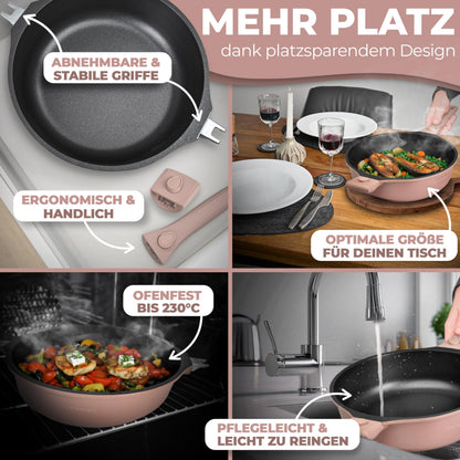 TRAUMLEBEN Bratpfanne 28 cm mit Deckel und abnehmbaren Griffen