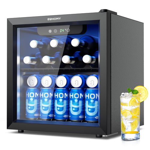 EUHOMY Getränkekühlschrank JC-36-F mit Glastür, 36 L, schwarz und blauer LED-Innenbeleuchtung