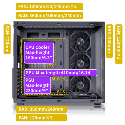 MUSETEX Y6 PC Gehäuse ATX Mid Tower mit 7 ARGB-Lüftern, schwarz