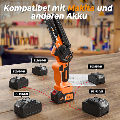 VIWKO Mini Kettensäge Akku 6 Zoll, bürstenlos, 2x 4000mAh