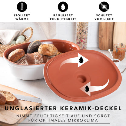 Römertopf Brottopf 6.5L weiss ovaler Brotbehälter Keramik