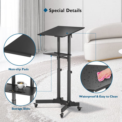 BONTEC Stehpult Laptoptisch – Höhenverstellbar, Rollen, Neigbar